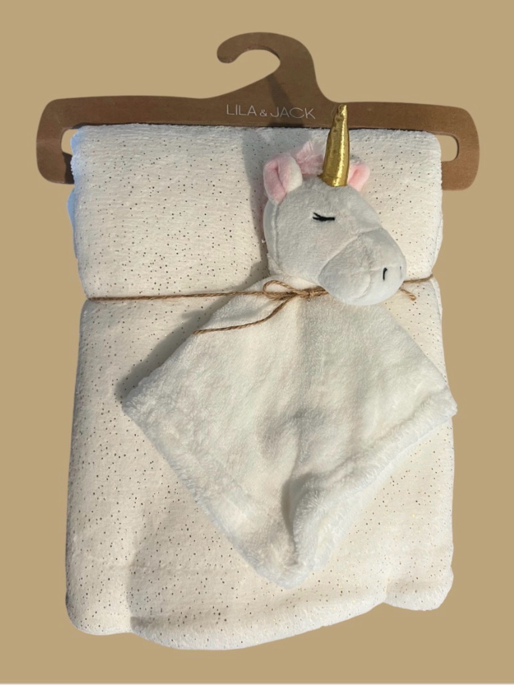 Lila & Jack Cream Unicorn Security Lovey Blanket Throw Set NWT